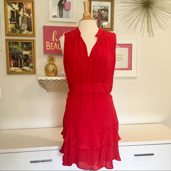 NEW Parker Red Silk Dress Size Large - Picture 5 of 8